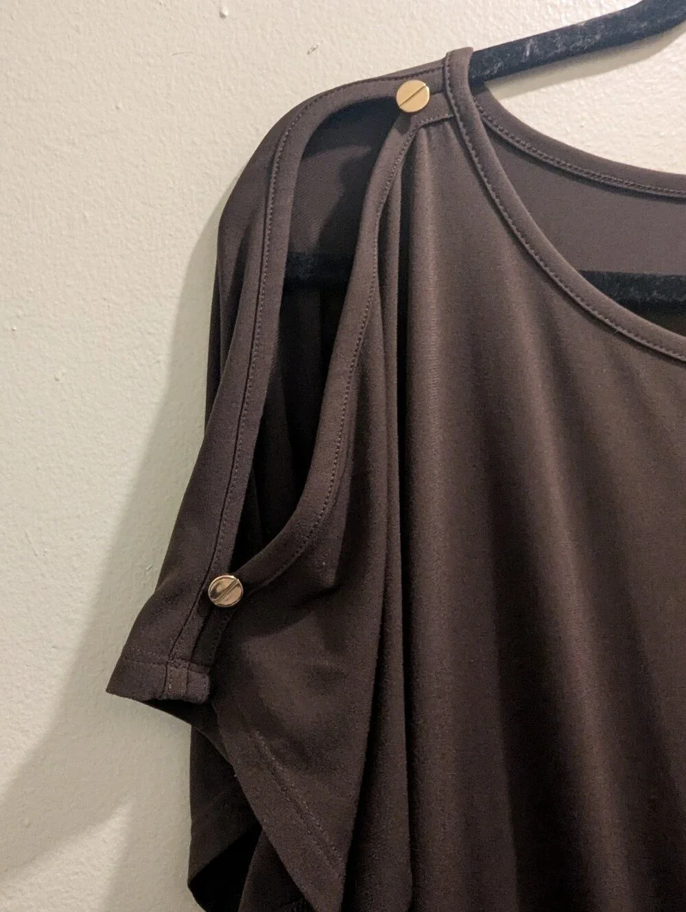 CHICO'S Francine Split Slv Maxi DRESS SOLID ROCKLEDGE BROWN- 1 (M/8)
